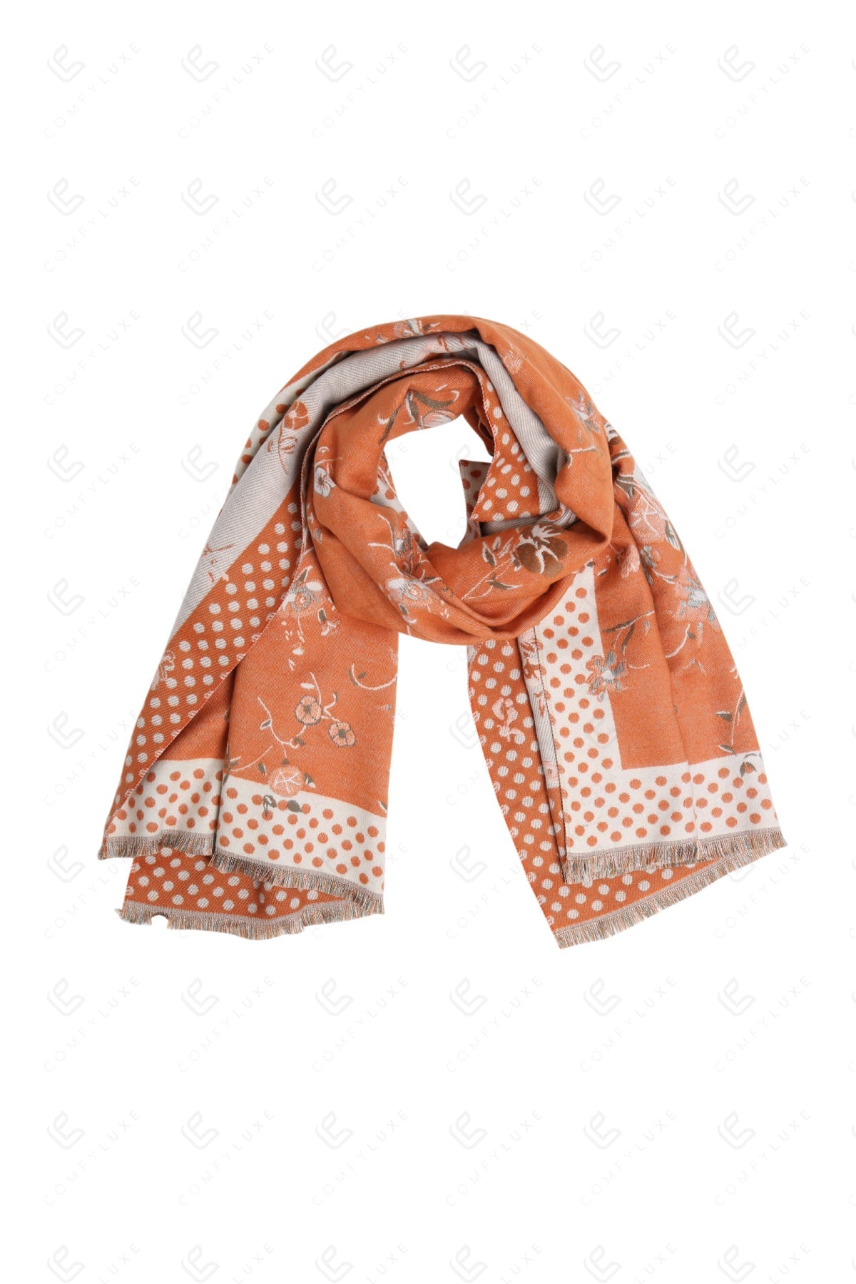FLORAL & POLKA DOT PATTERN SCARF ORANGE SCARVES