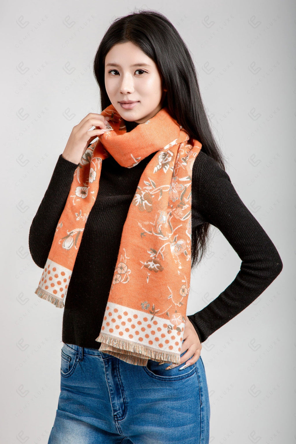 FLORAL & POLKA DOT PATTERN SCARF SCARVES