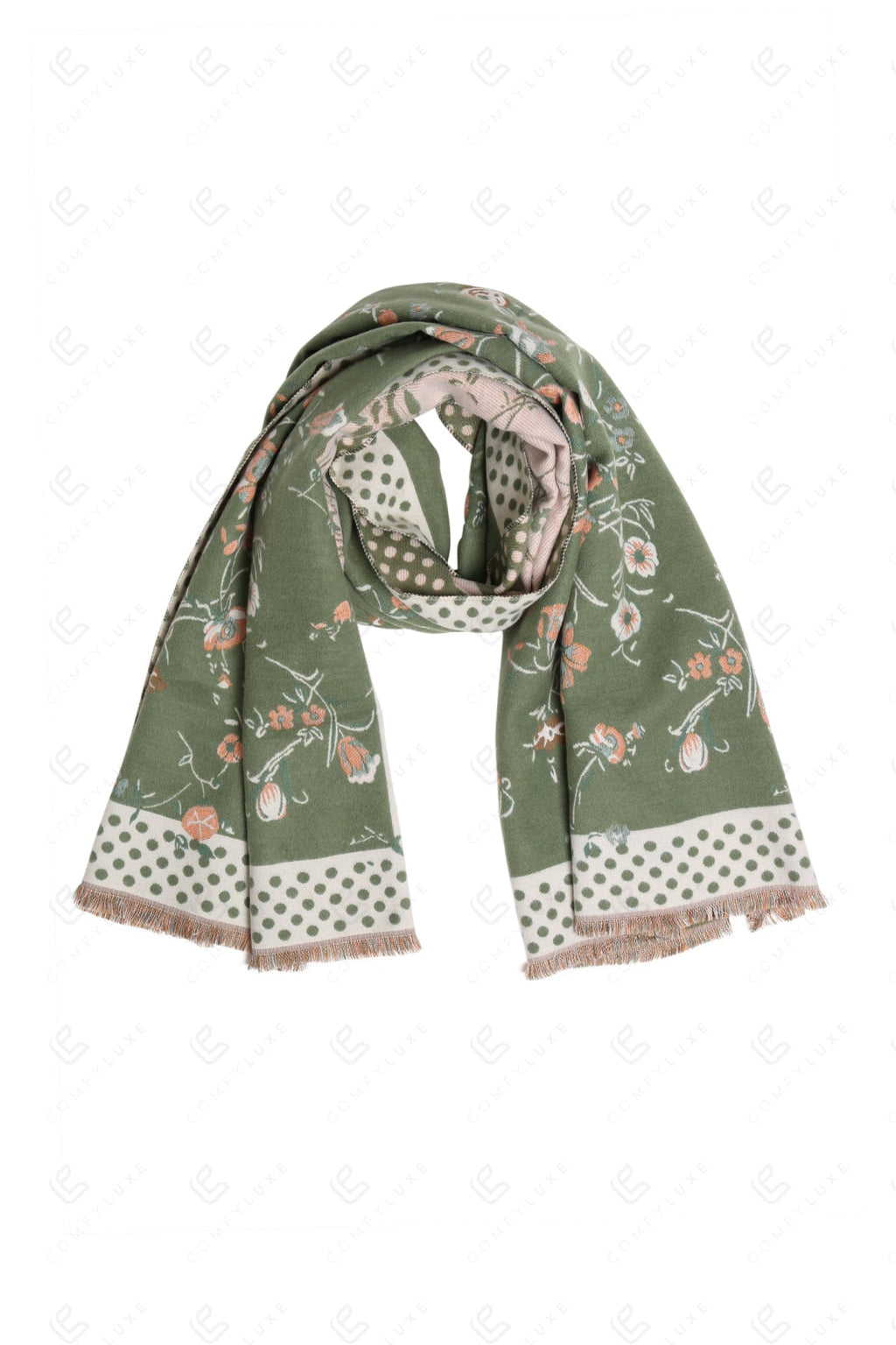 FLORAL & POLKA DOT PATTERN SCARF GREEN SCARVES