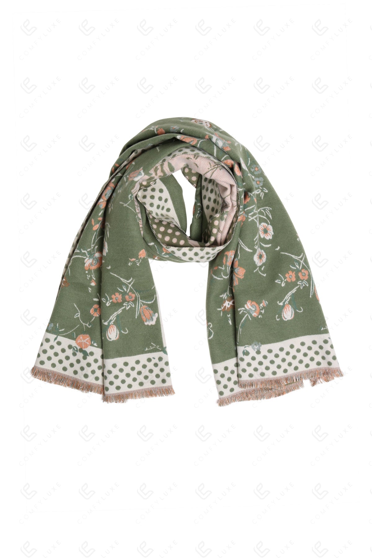 FLORAL & POLKA DOT PATTERN SCARF GREEN SCARVES