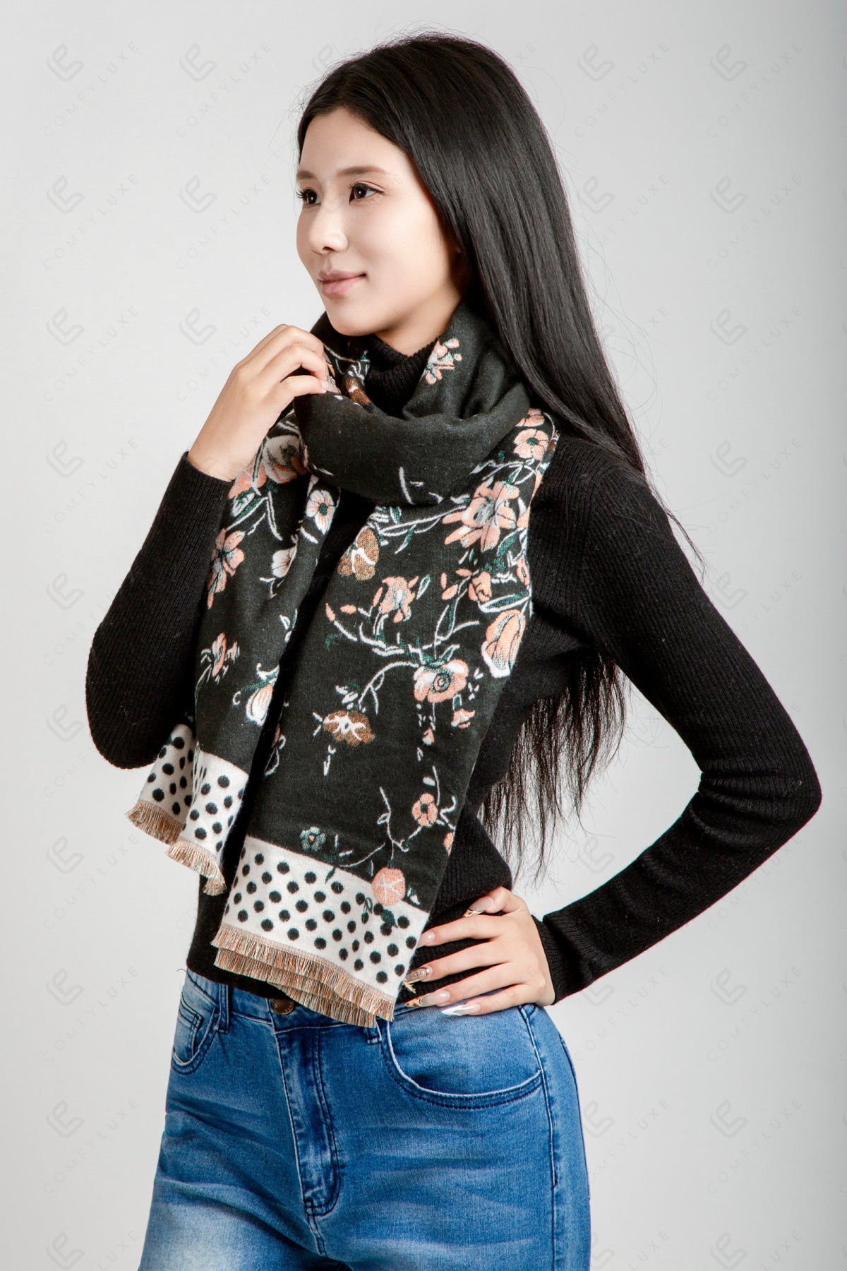 FLORAL & POLKA DOT PATTERN SCARF SCARVES