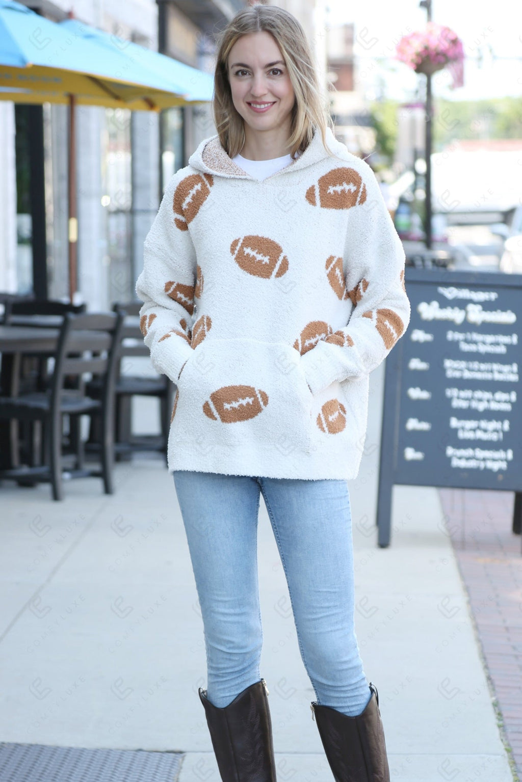 FOOTBALL PATTERN HOODIE BROWN APPAREL
