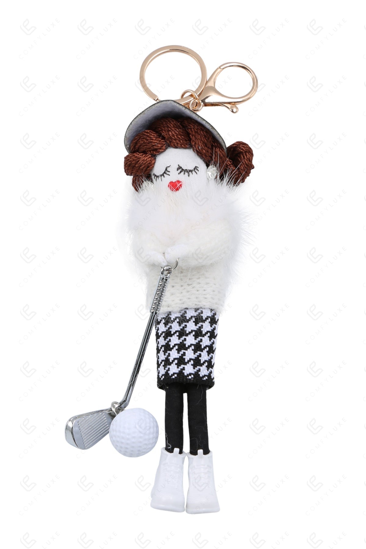 GOLFING DOLL KEYCHAIN/BAG CHARM WHITE KEYCHAINS