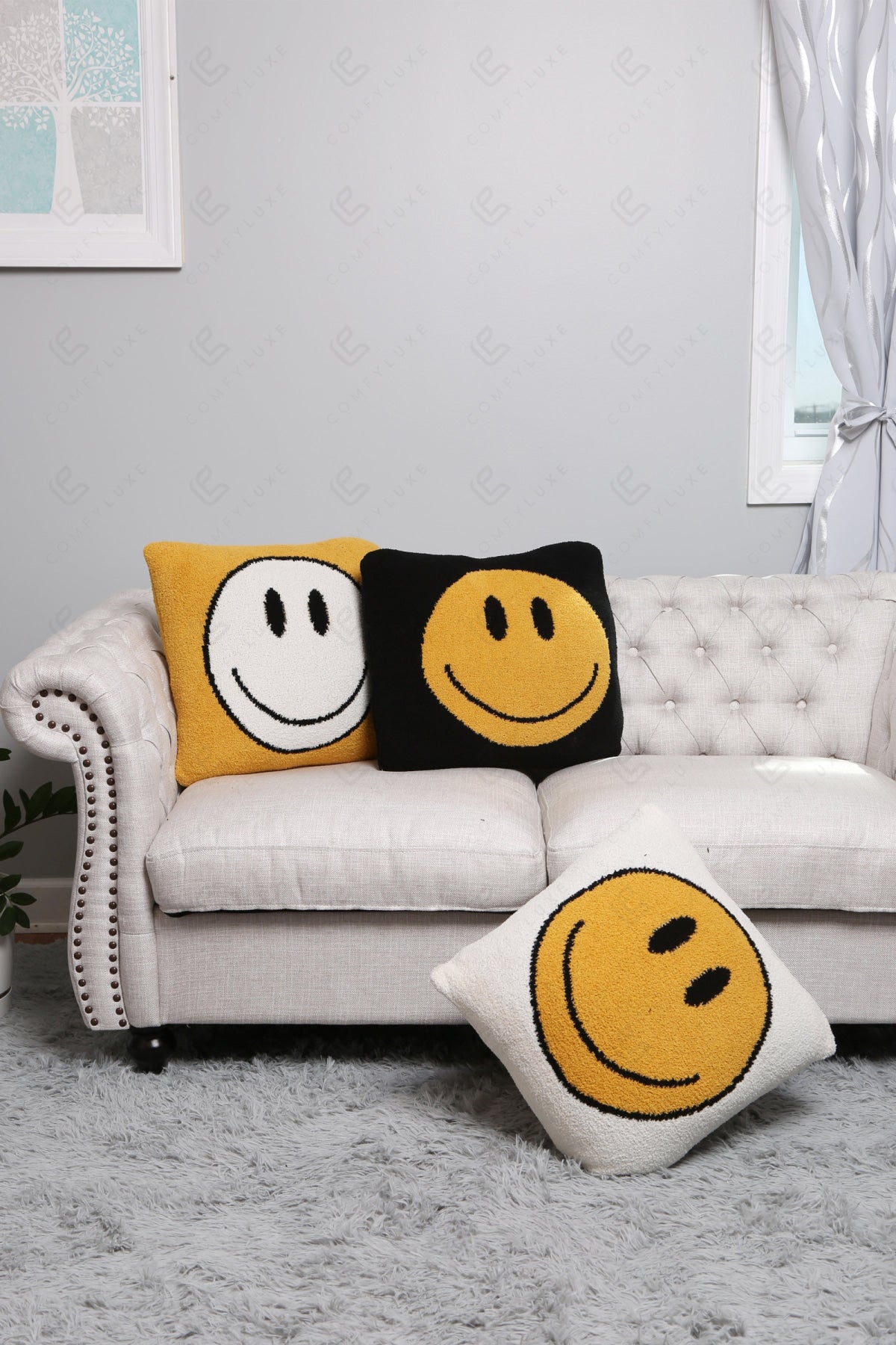 HAPPY FACE PATTERN CUSHION COVER CUSHION COVERS