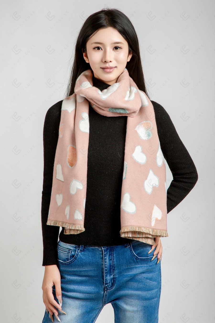 HEART PATTERN SCARF PINK SCARVES