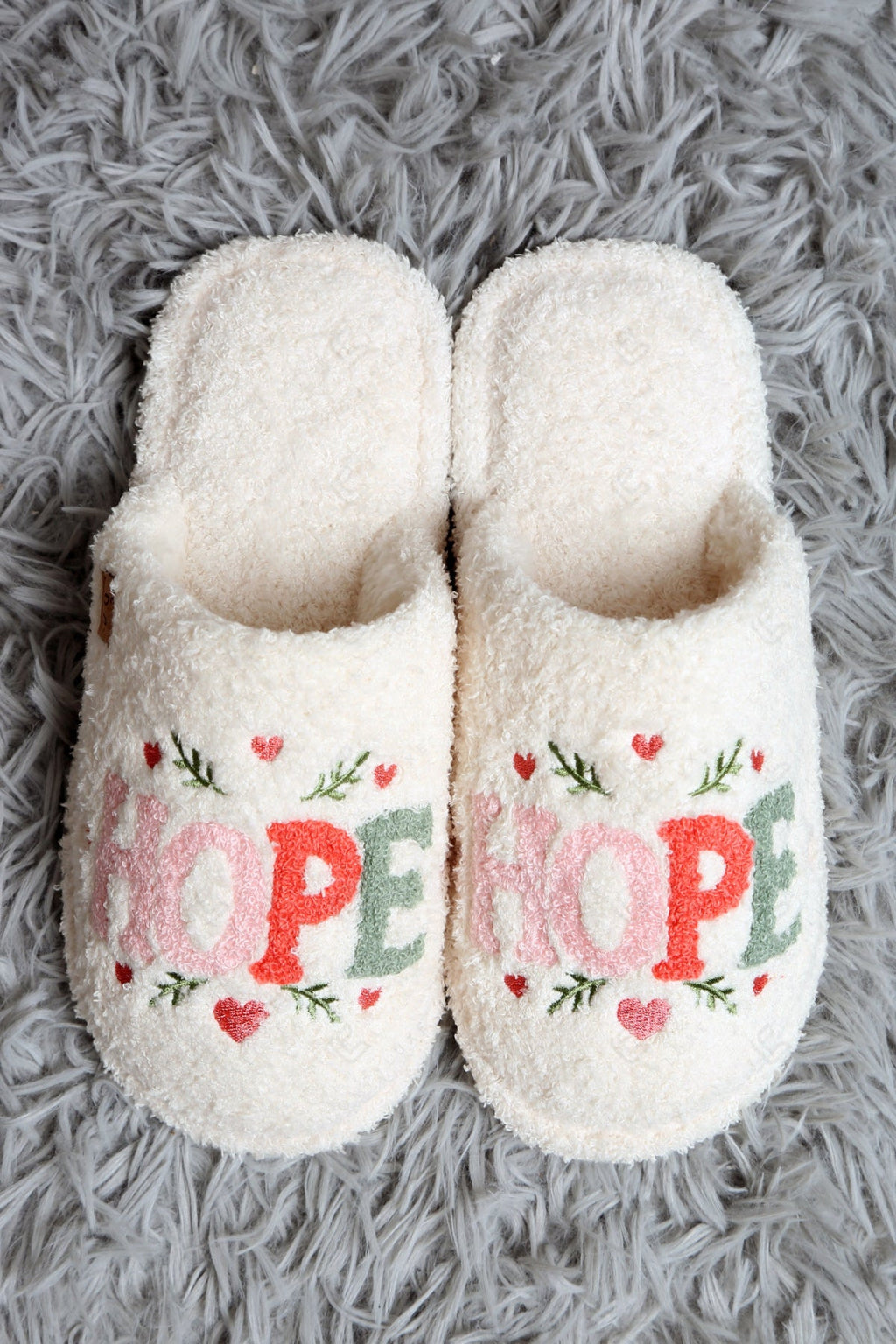 HOPE & HEARTS PATTERN SLIPPERS SLIPPERS/SLIDES