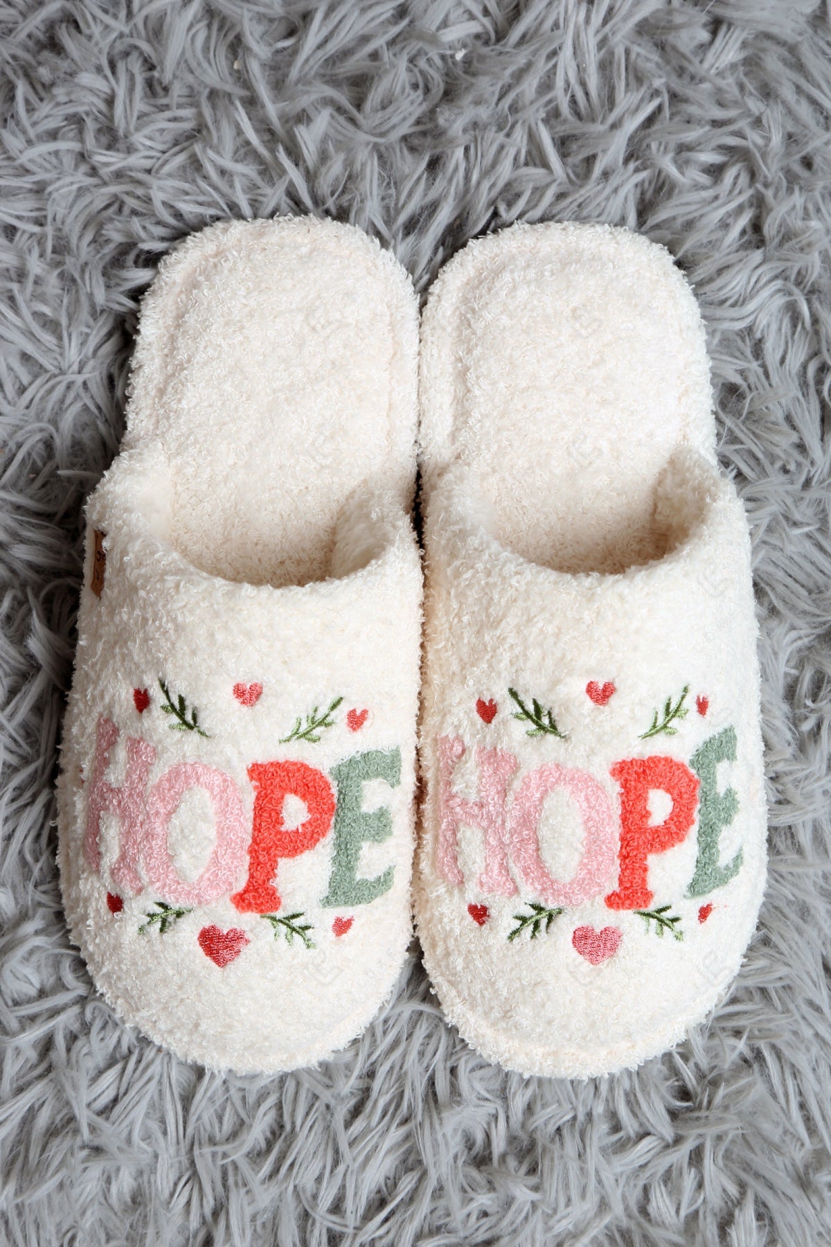 HOPE & HEARTS PATTERN SLIPPERS SLIPPERS/SLIDES