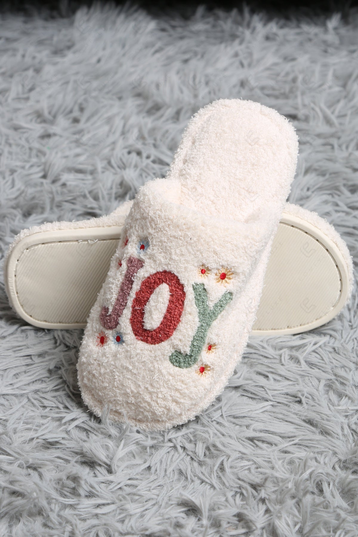 JOY & FLORAL PATTERN SLIPPERS SLIPPERS/SLIDES