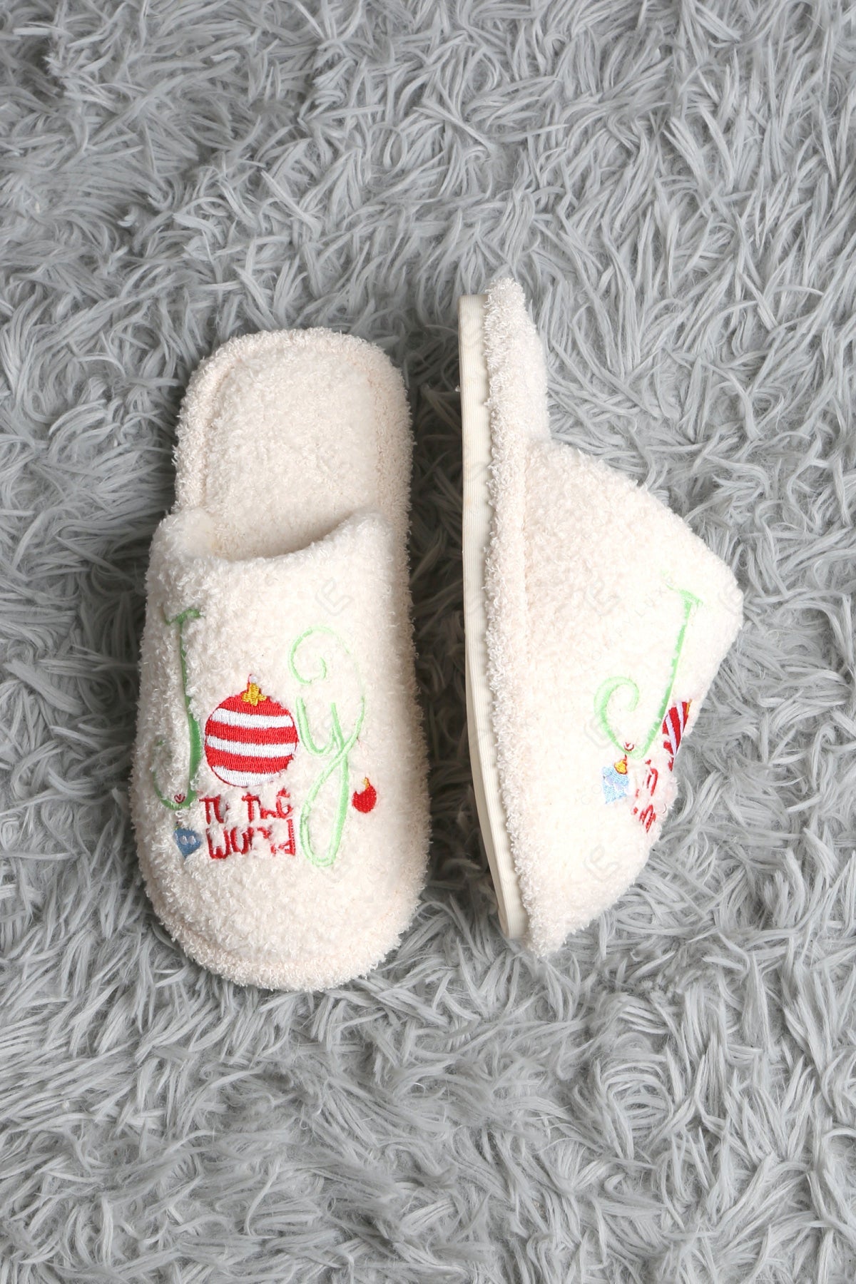JOY & ORNAMENT CHRISTMAS PATTERN SLIPPERS SLIPPERS/SLIDES