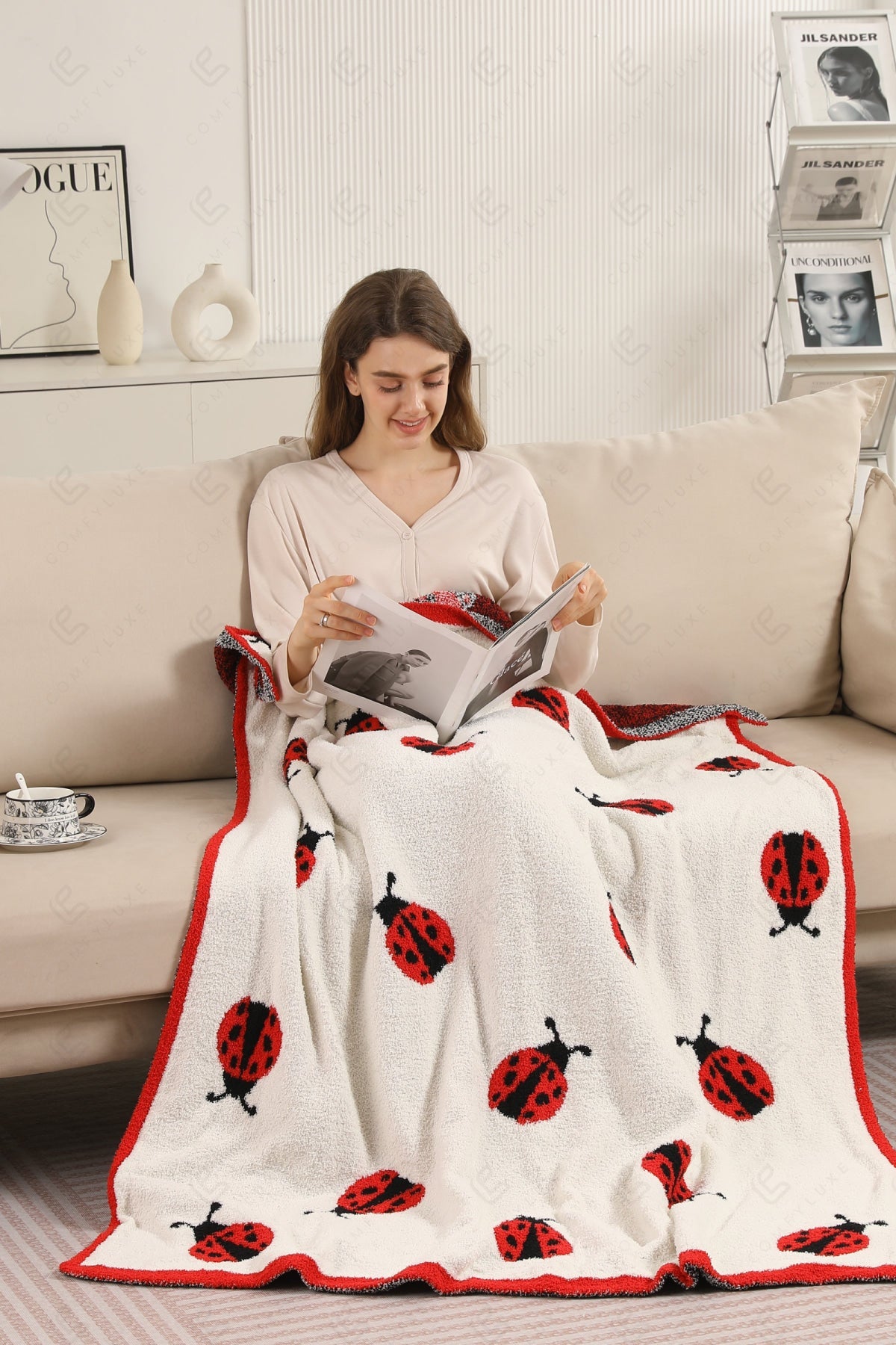 LADYBUG PATTERN THROW BLANKET RED THROW BLANKETS