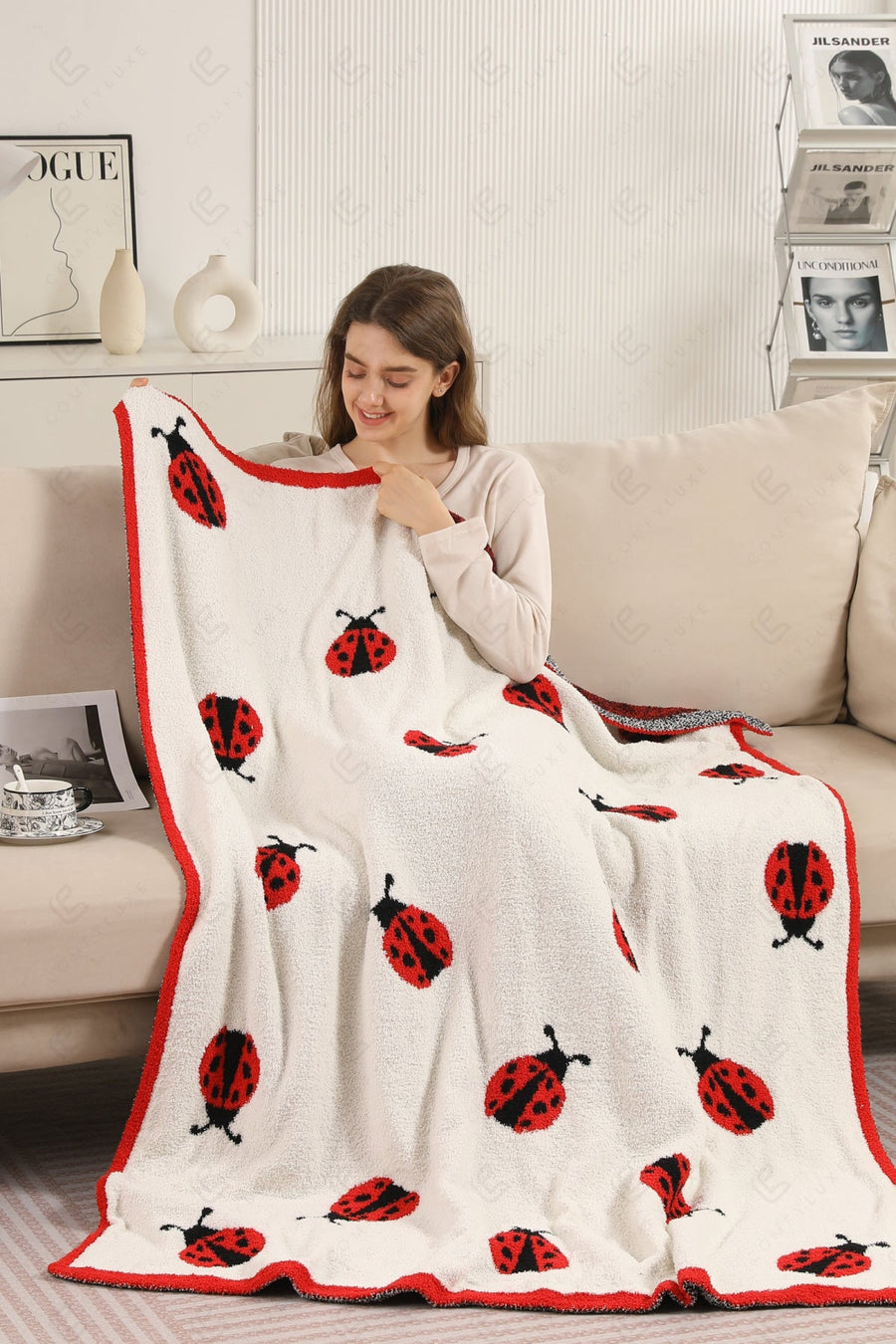 LADYBUG PATTERN THROW BLANKET RED THROW BLANKETS