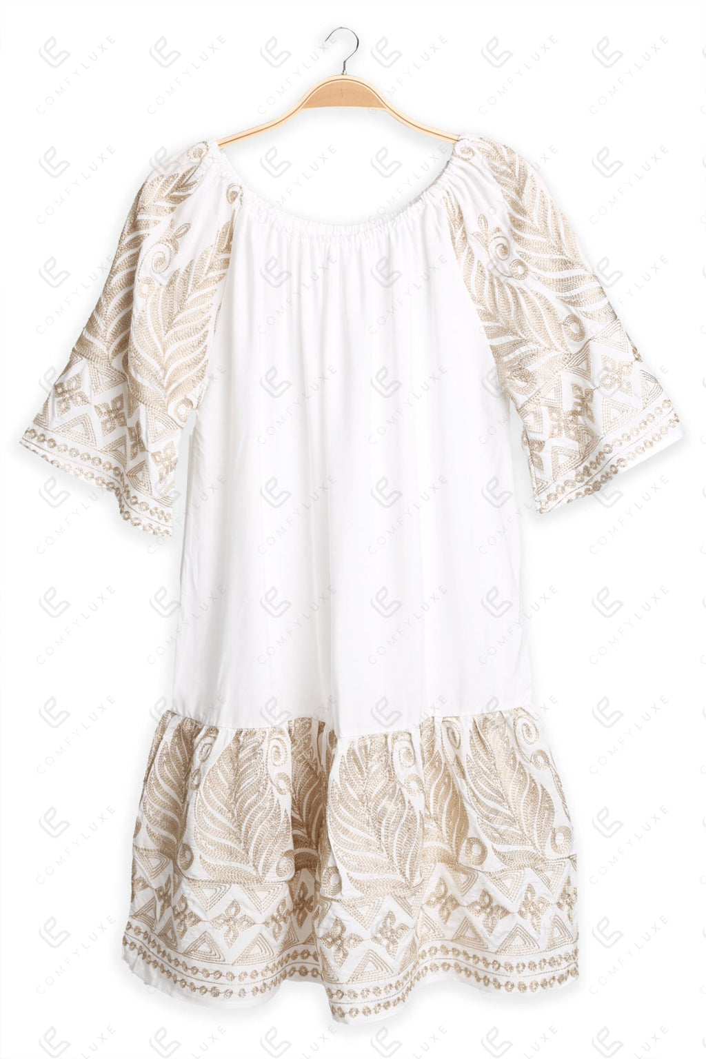 LEAF PATTERN COVER-UP DRESS WHITE APPAREL