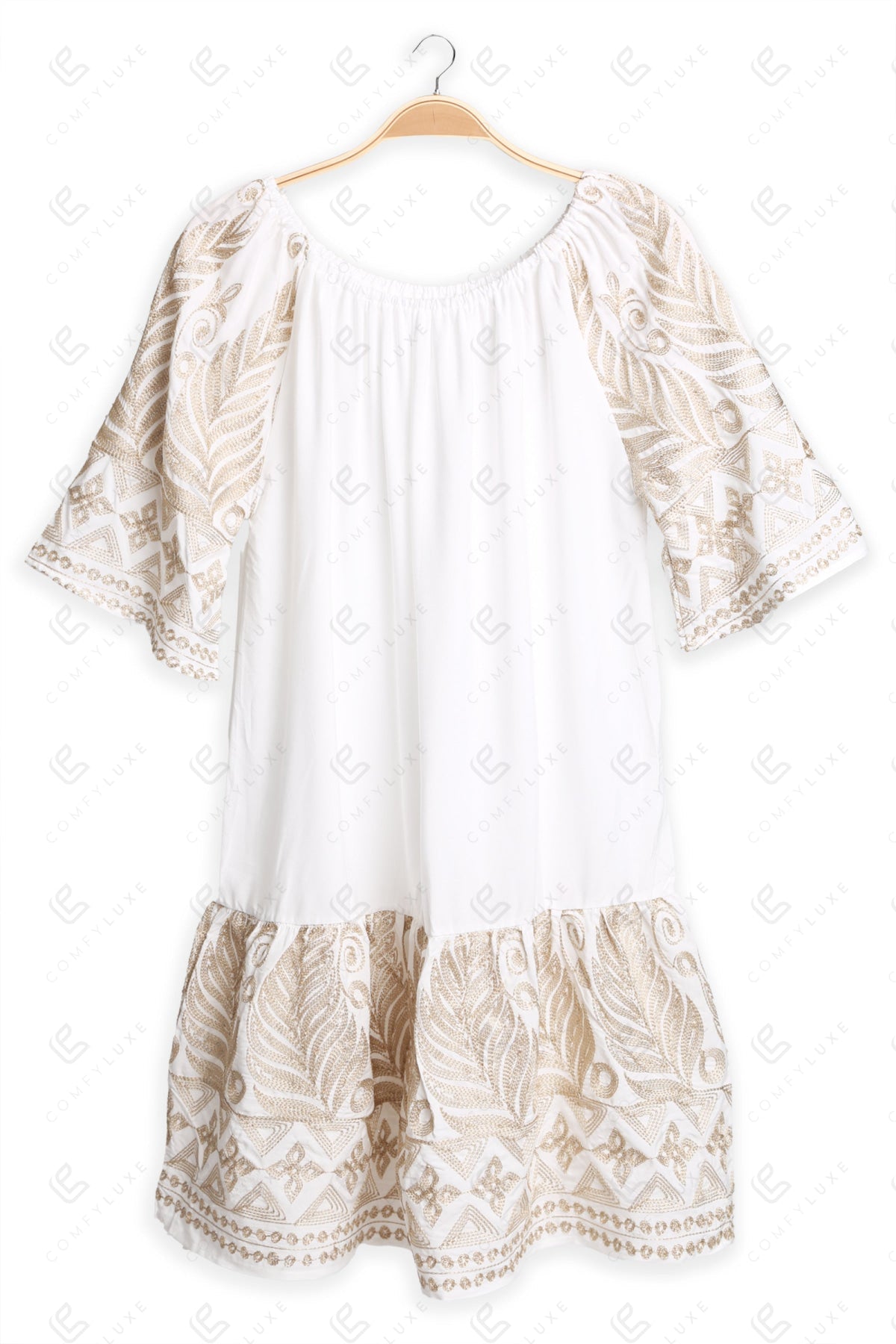 LEAF PATTERN COVER-UP DRESS WHITE APPAREL