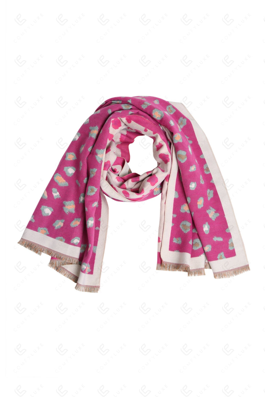 LEOPARD PATTERN SCARF FUCHSIA SCARVES