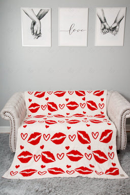 MIXED HEART PATTERN THROW BLANKET LIPS THROW BLANKETS