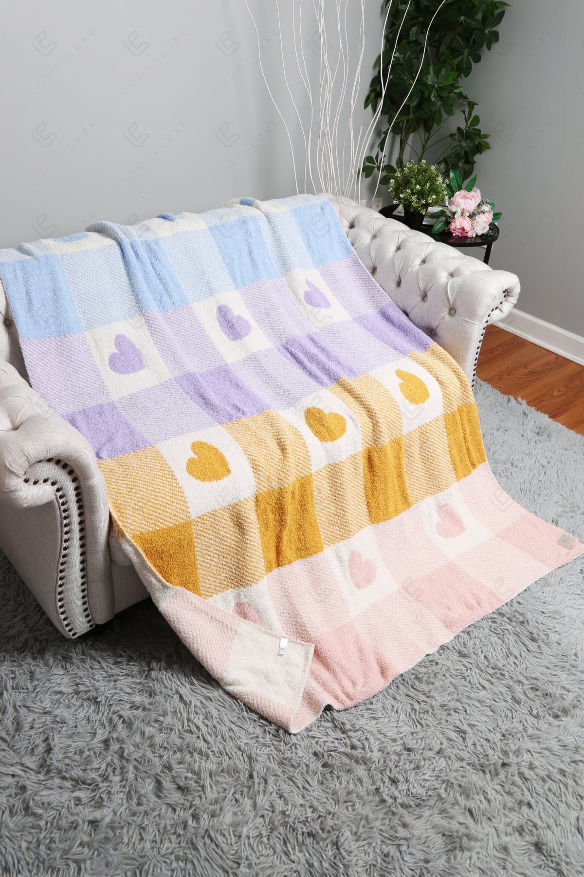 MULTI-COLORED CHECKERED & HEART PATTERN THROW BLANKET MULTI THROW BLANKETS
