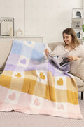 MULTI-COLORED CHECKERED & HEART PATTERN THROW BLANKET MULTI THROW BLANKETS