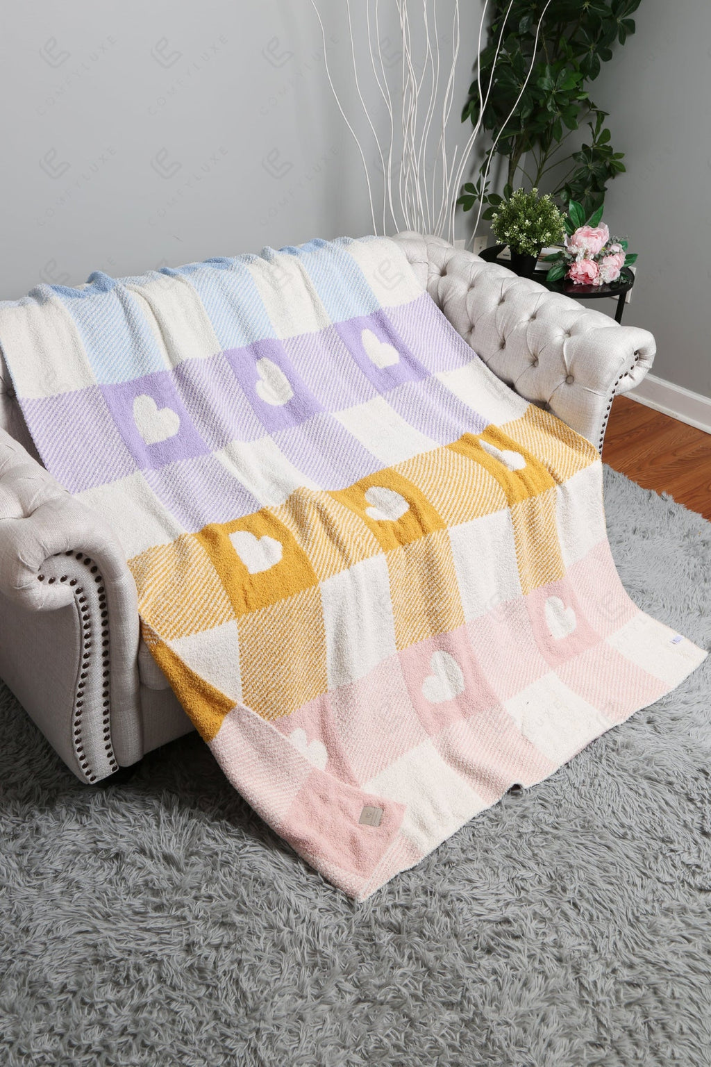MULTI-COLORED CHECKERED & HEART PATTERN THROW BLANKET MULTI THROW BLANKETS