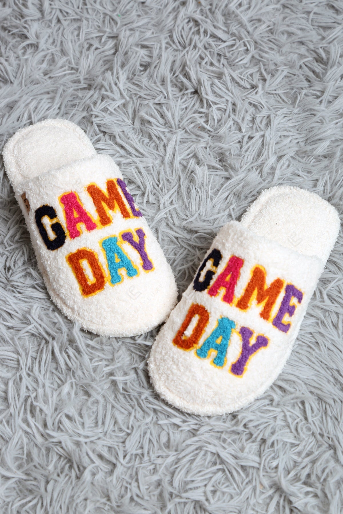 MULTI-COLORED GAME DAY PATTERN SLIPPERS MULTI / M/L SLIPPERS/SLIDES