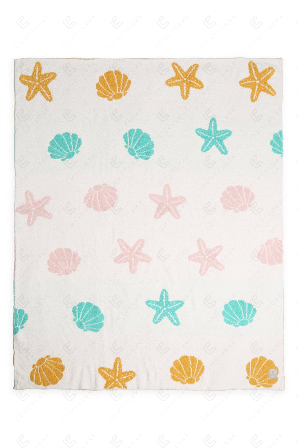 MULTI-COLORED SEASHELL & STARFISH PATTERN THROW BLANKET SEA THROW BLANKETS