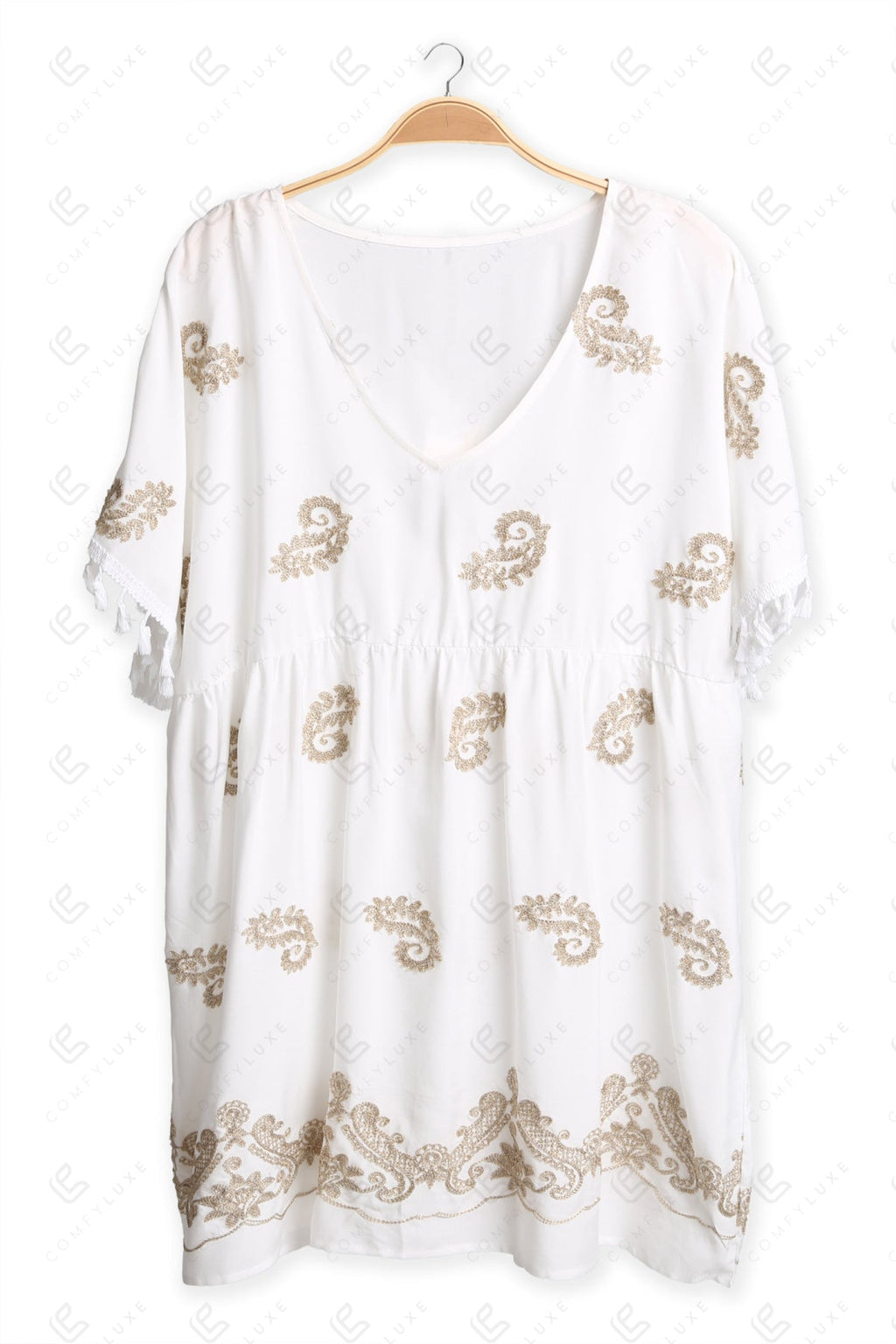PAISLEY PATTERN EMBROIDERD COVER-UP DRESS APPAREL