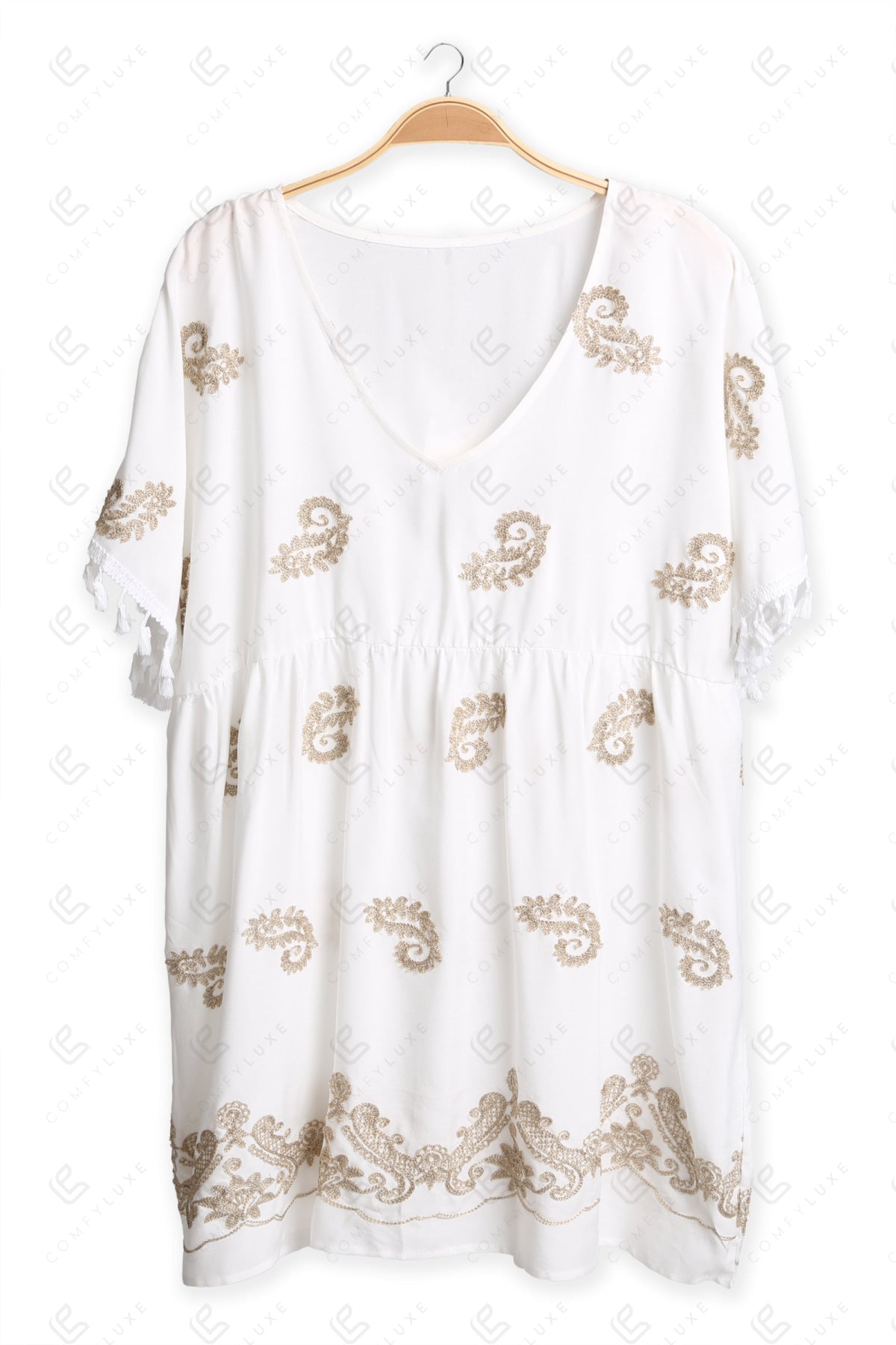 PAISLEY PATTERN EMBROIDERD COVER-UP DRESS APPAREL