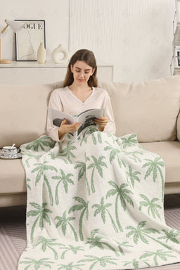 PALM TREE PATTERN THROW BLANKET GREEN THROW BLANKETS