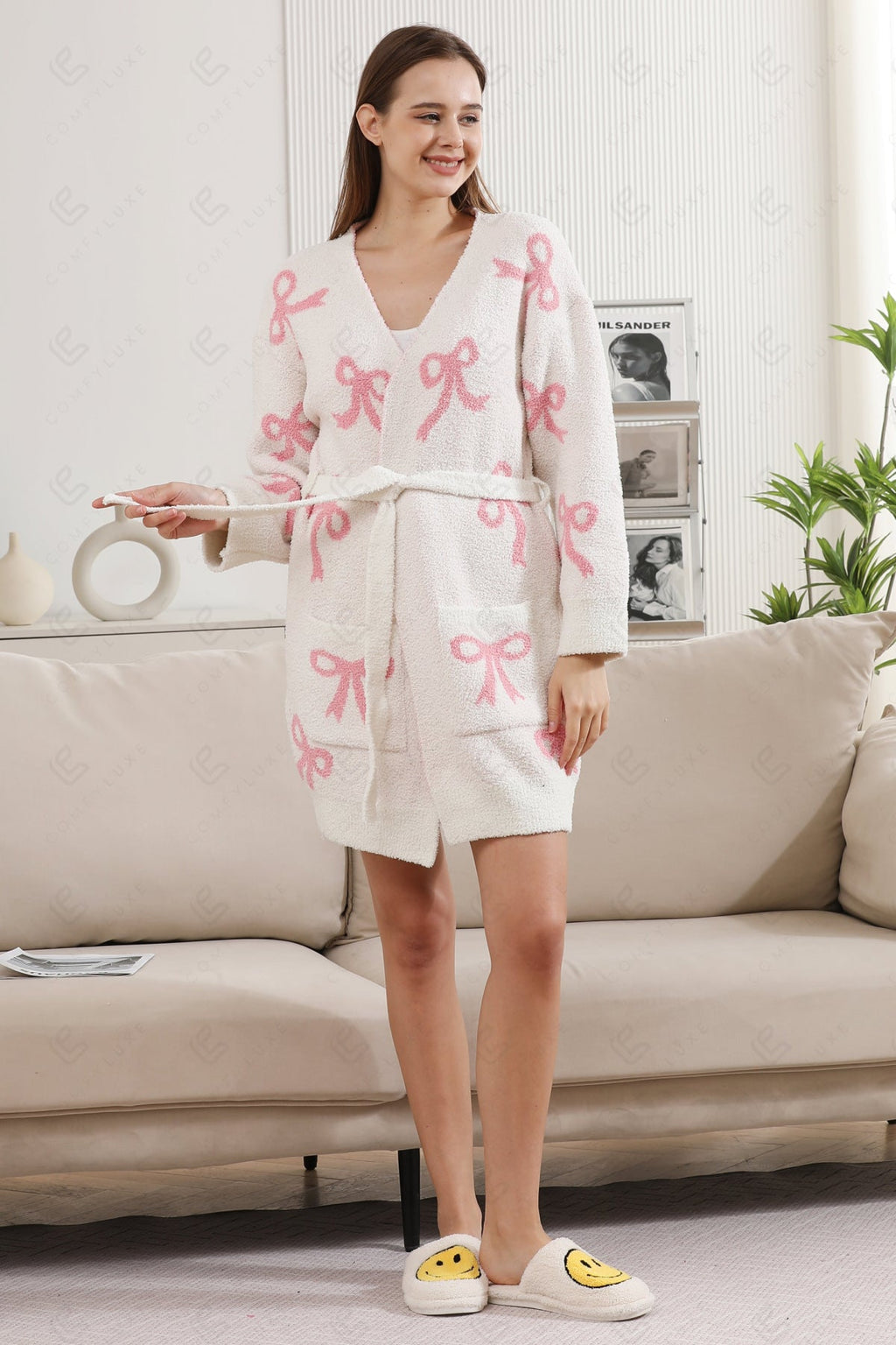 RIBBON PATTERN ROBE PINK APPAREL
