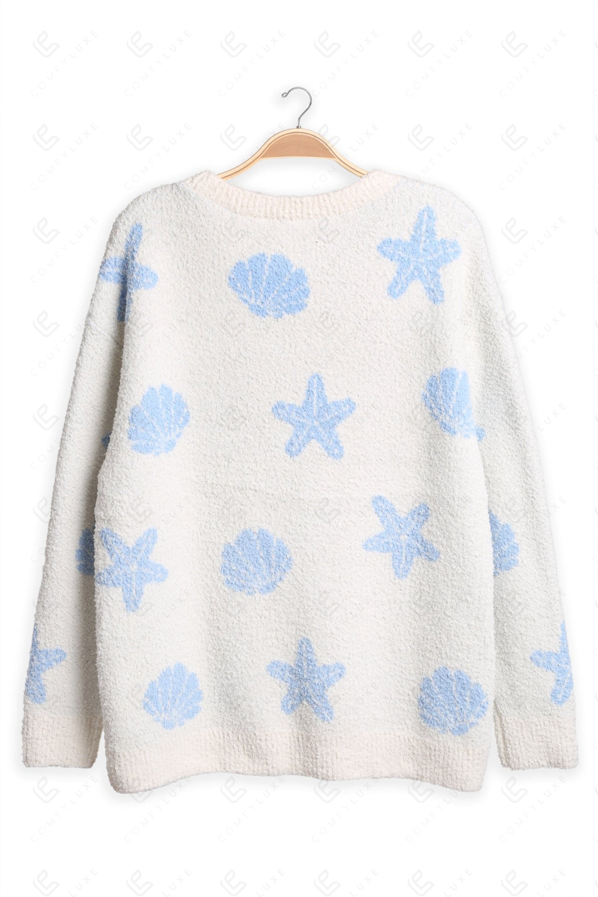 SEASHELL & STARFISH PATTERN SWEATER BLUE APPAREL