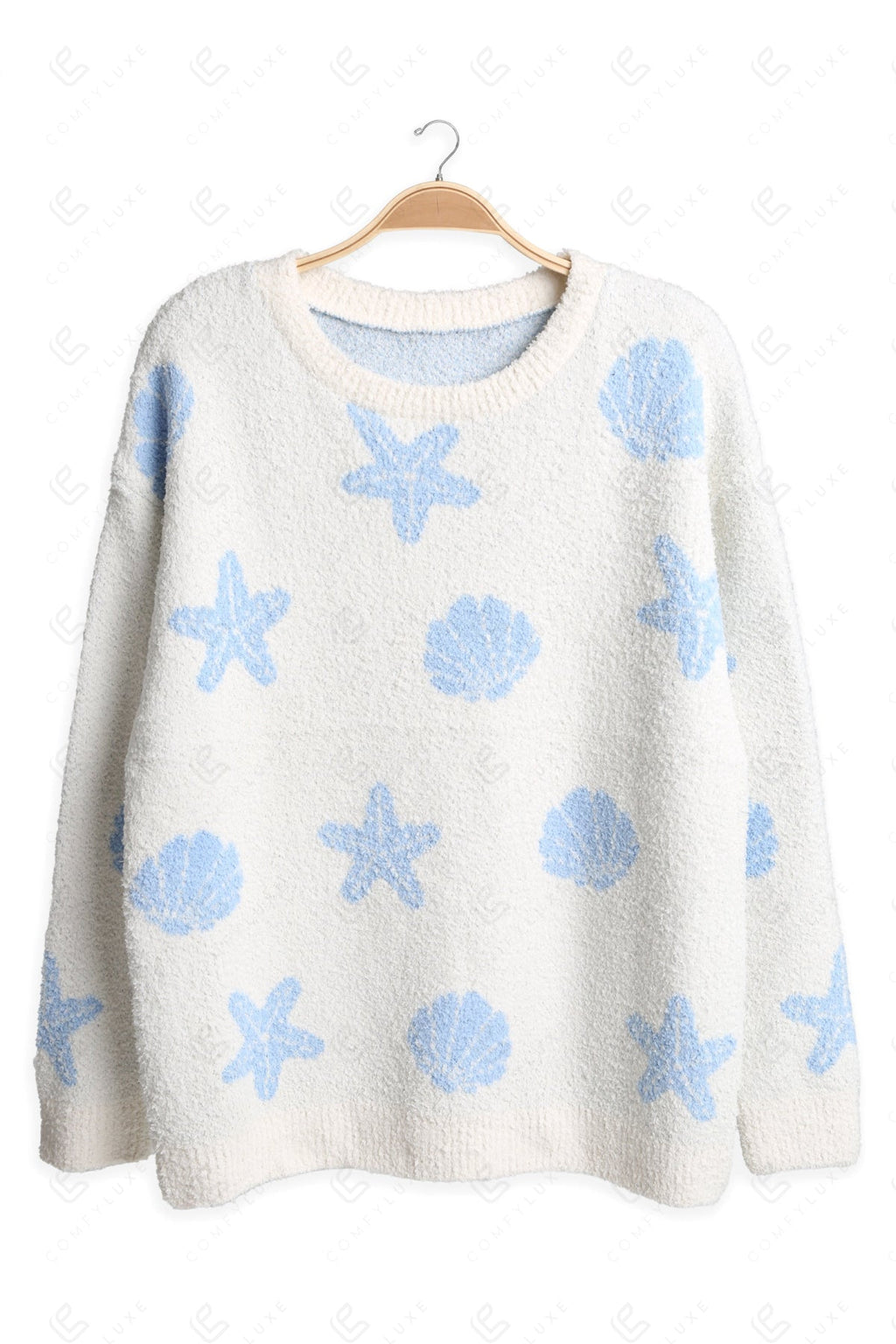 SEASHELL & STARFISH PATTERN SWEATER BLUE APPAREL