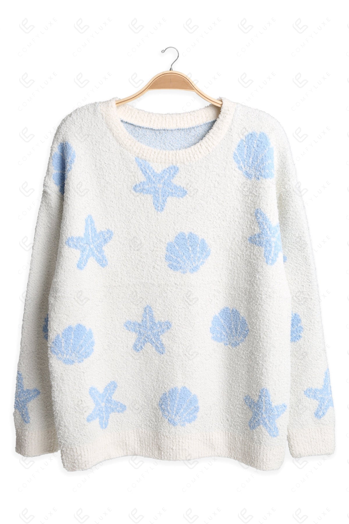 SEASHELL & STARFISH PATTERN SWEATER BLUE APPAREL
