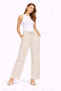 SOLID COLOR LINEN PANTS BEIGE APPAREL