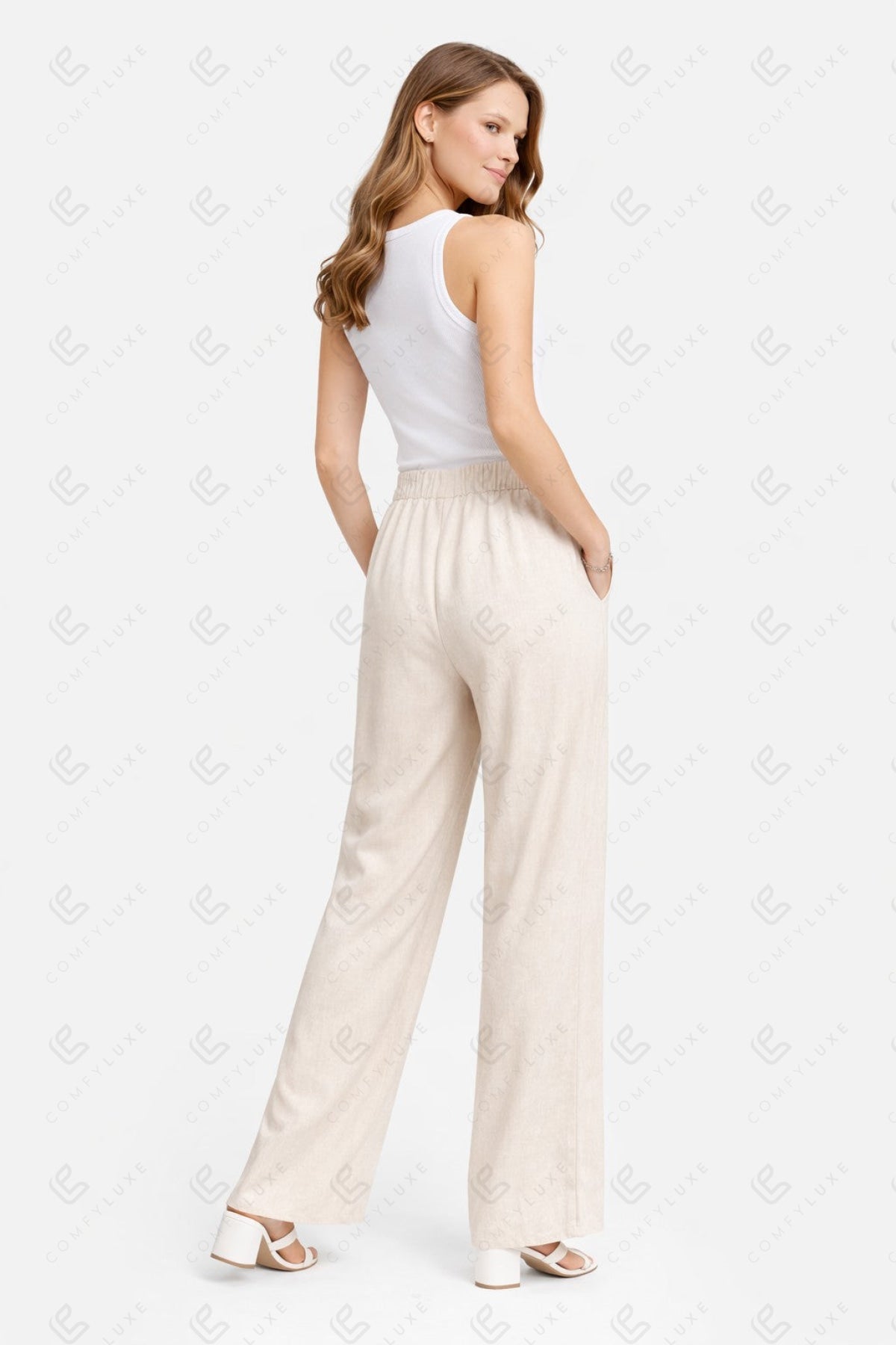 SOLID COLOR LINEN PANTS BEIGE APPAREL