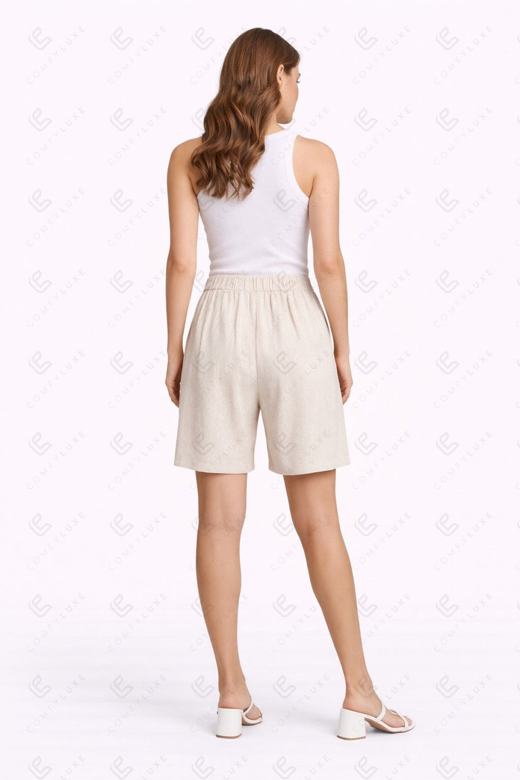 SOLID COLOR LINEN SHORTS BEIGE APPAREL
