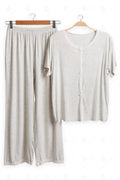 Lace Trim Solid Color Loungewear Sets BEIGE APPAREL