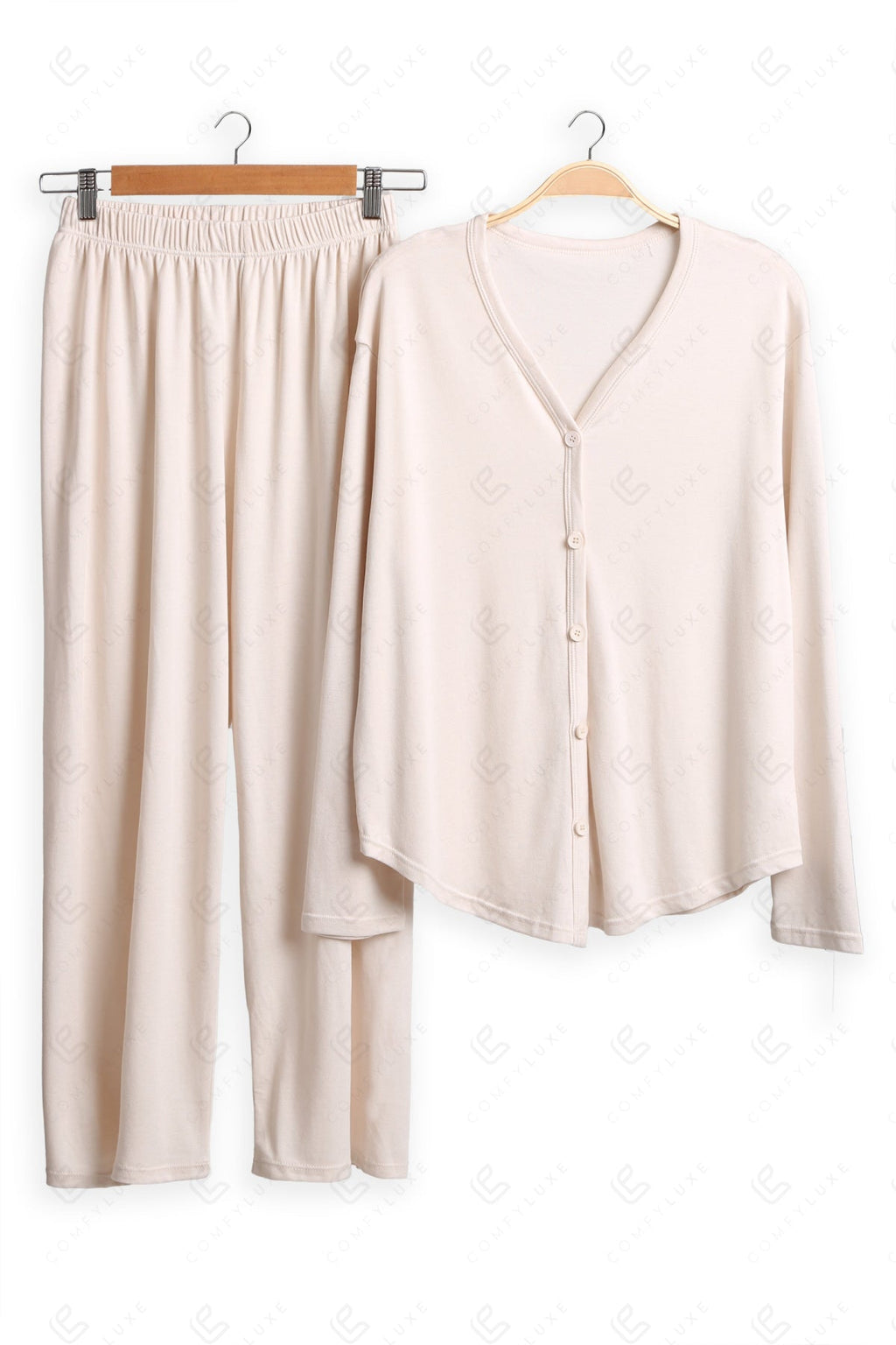 Solid Color Loungewear Sets BEIGE APPAREL
