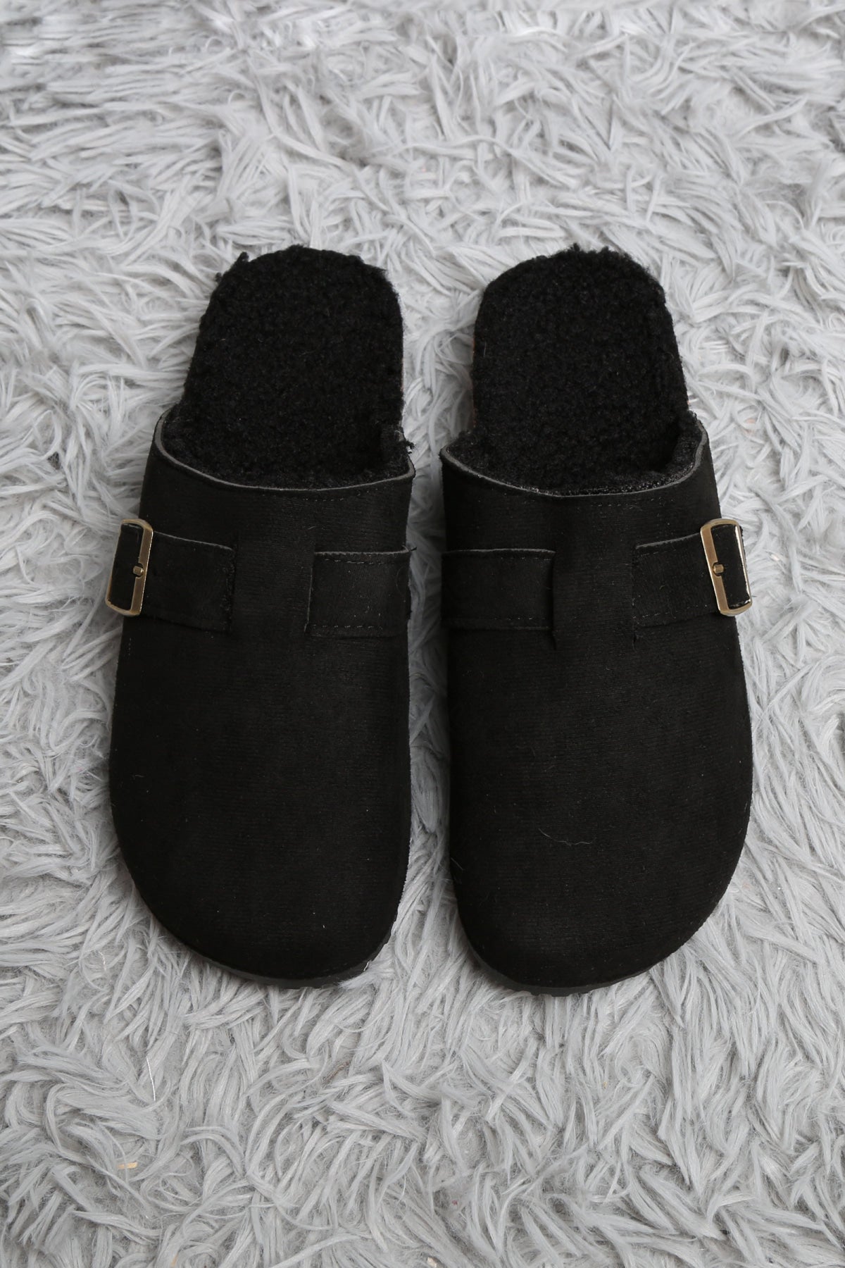 SOLID COLOR MULE SLIPPERS BLACK SLIPPERS/SLIDES