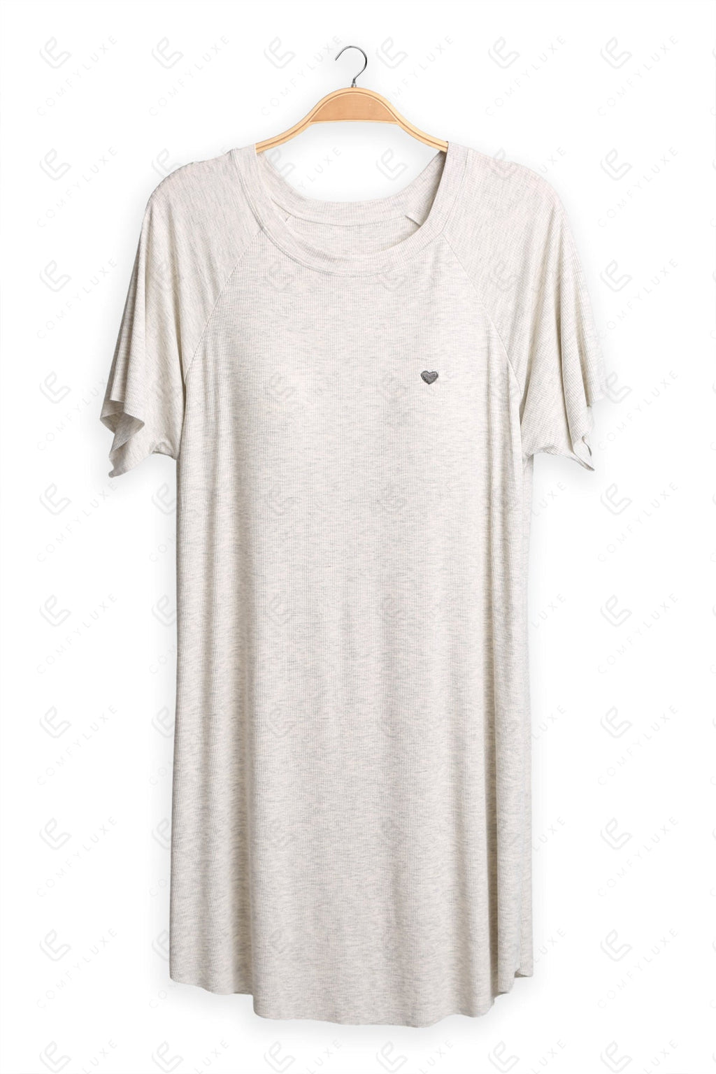 Solid Color Short Sleeve Scoop Neck Sleepshirt BEIGE APPAREL