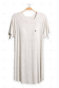 Solid Color Short Sleeve Scoop Neck Sleepshirt BEIGE APPAREL