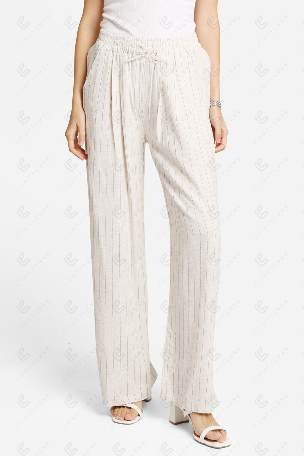 STRIPED PATTERN PANTS BEIGE APPAREL