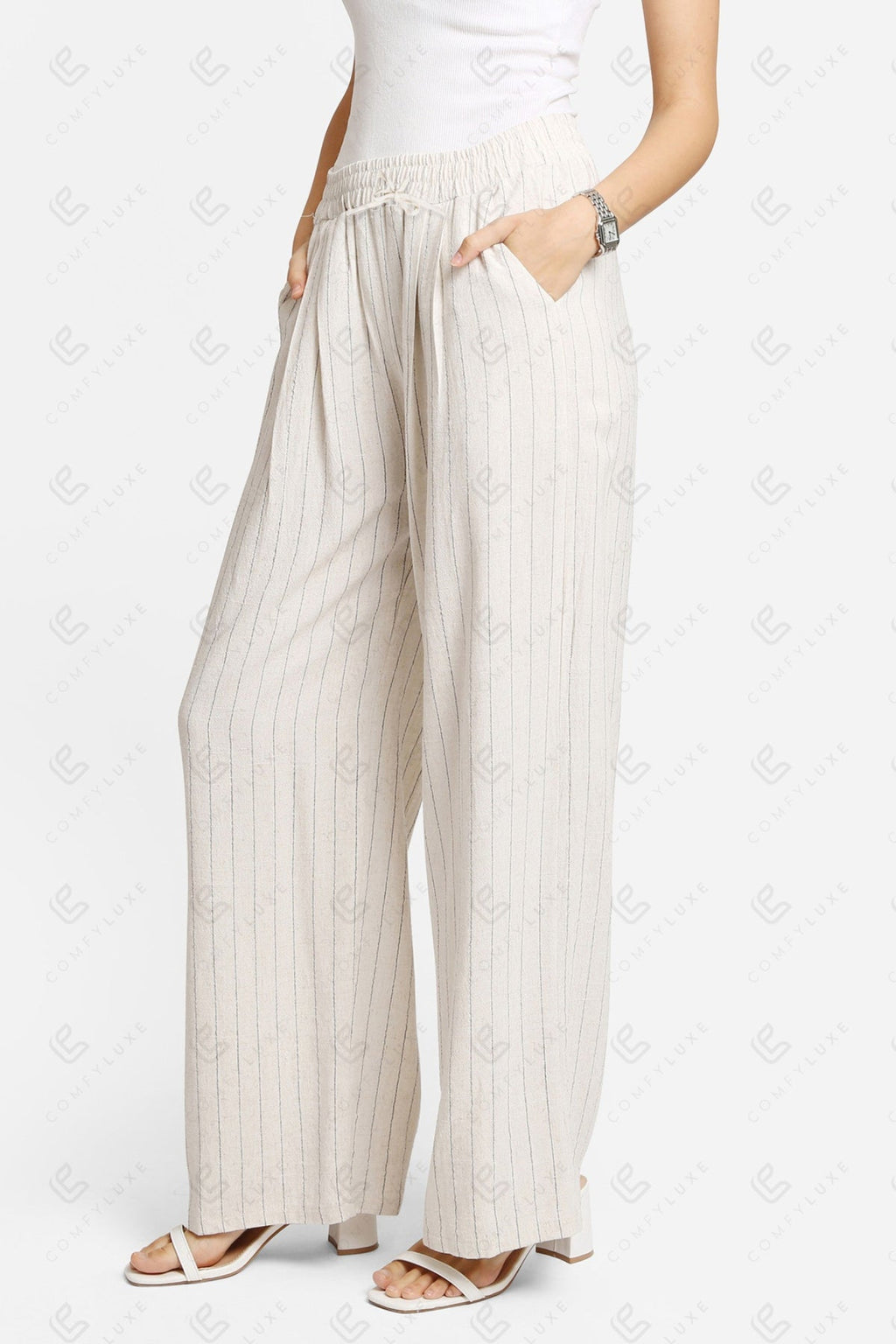 STRIPED PATTERN PANTS BEIGE APPAREL