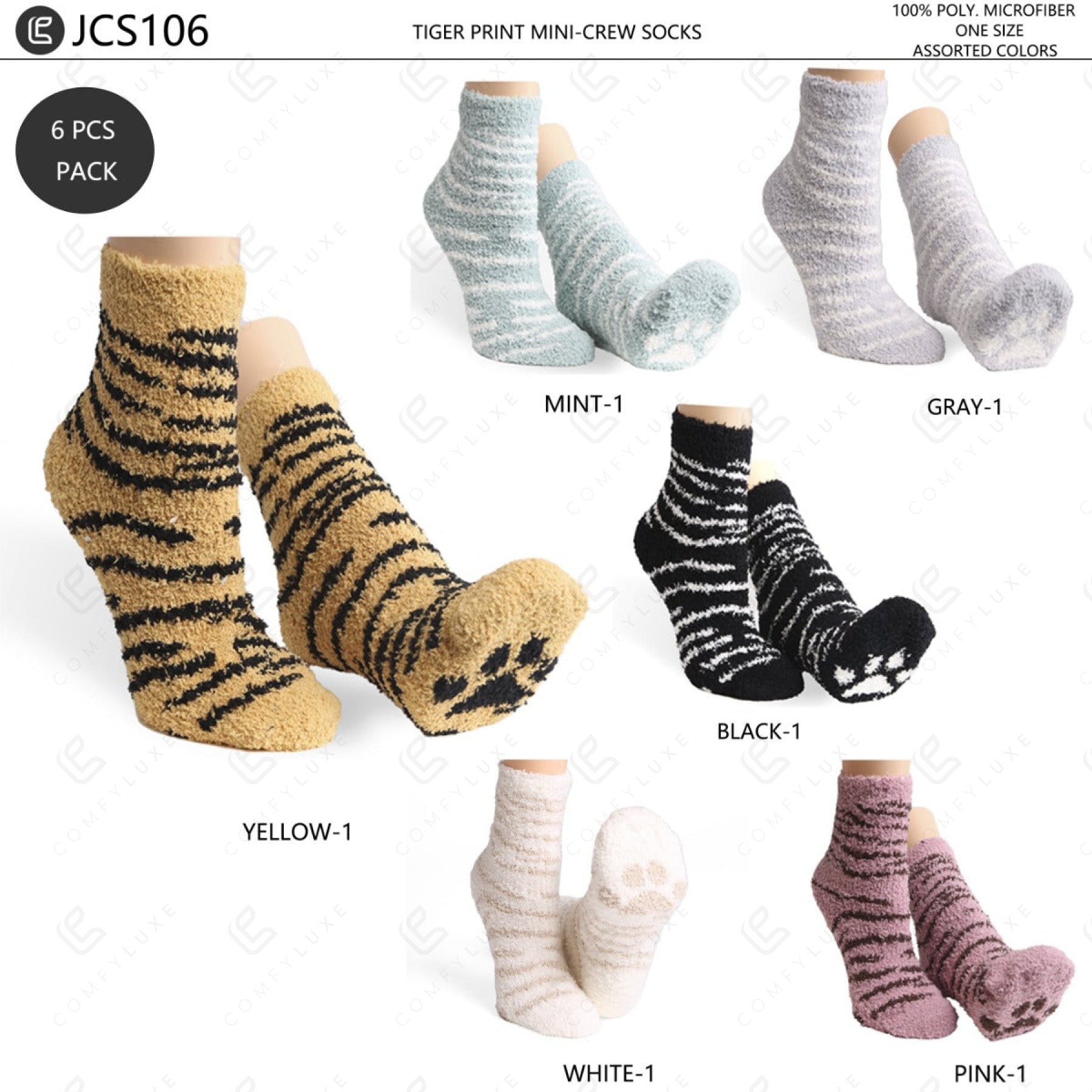 TIGER & PAW PRINT PATTERN MINI-CREW SOCK SOCKS